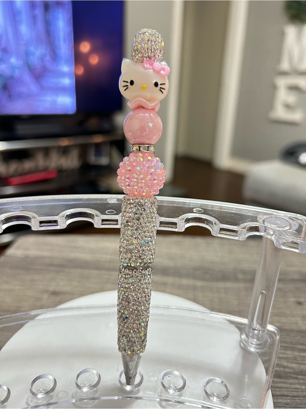Custom-made Hello Kitty Pink and Silver Glitter Ballpoint Pen - Accessories